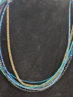 Chico's Layered Blue & Gold Beaded Women's Necklace
